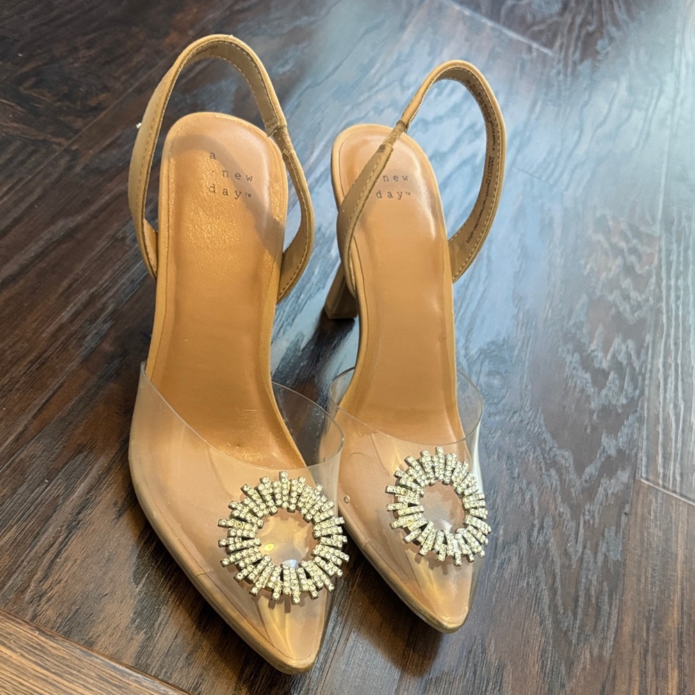 a new day Clear and Tan Heels